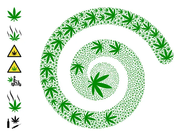 Marijuana Ikon Spiral Centrifugal Collage — Stock vektor