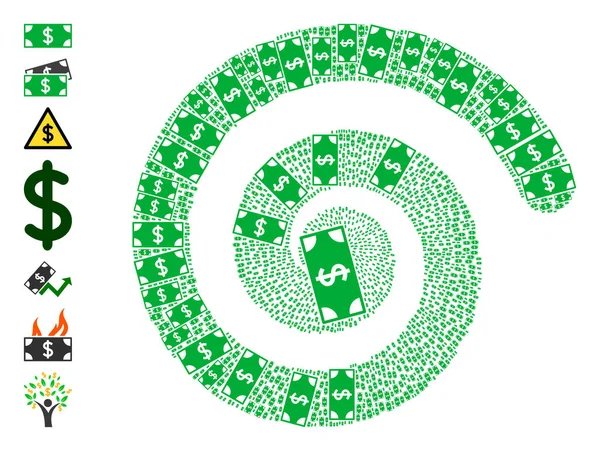 Dollar Icône de billet Cycle en spirale Mosaïque — Image vectorielle