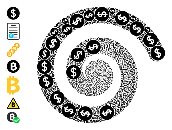 Dollar Preis Ikone Spirale Wirbel Mosaik — Stockvektor