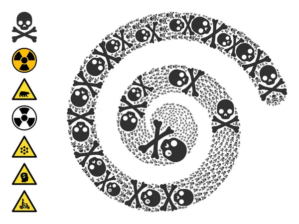 Muerte cráneo icono espiral giro collage — Archivo Imágenes Vectoriales