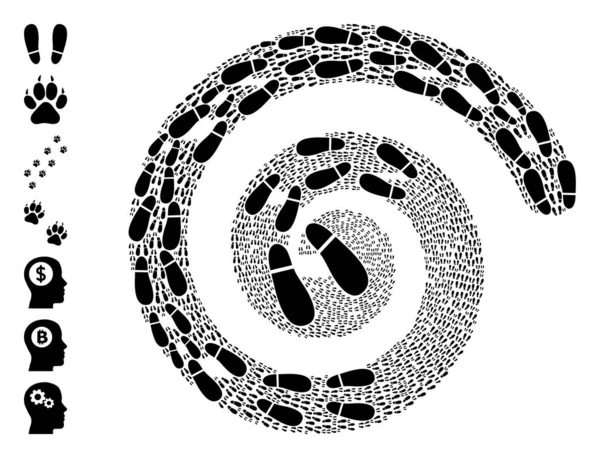 Impronte umane Icona Spirale Twist Mosaico — Vettoriale Stock