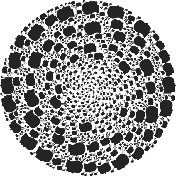 Icône d'interface de machine de cerveau explosant la mosaïque sphérique de Globula — Image vectorielle
