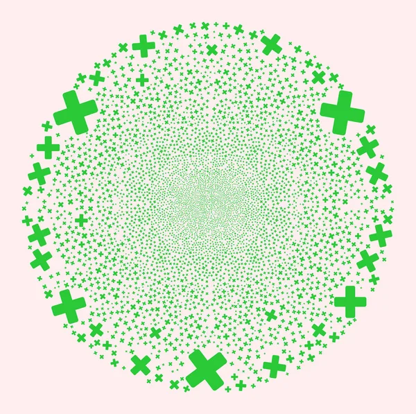 Зелений хрест іконка колаж спалах Сферичний кластер — стоковий вектор