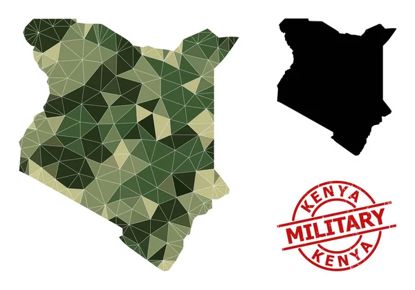 Mapa de mosaico de triángulo de Kenia e insignia militar rayada — Vector de stock