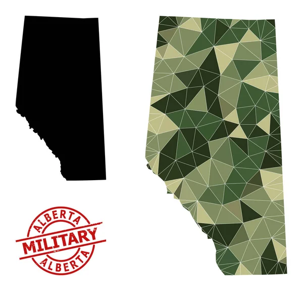 Mapa Mosaico Poligonal da Província de Alberta e Selo Militar Grunge —  Vetores de Stock