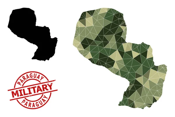 Mapa de Mosaico Low-Poly de Paraguay y Sello Militar de Angustia — Vector de stock