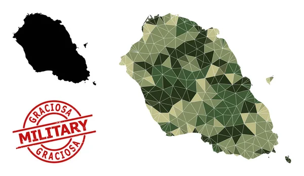 Lowpoly Mosaic Map of Graciosa Island και Scratched Military Watermark — Διανυσματικό Αρχείο