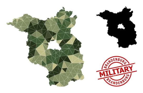 Lowpoly Mosaic Map of Brandenburg State and Scratched Στρατιωτική Σφραγίδα — Διανυσματικό Αρχείο