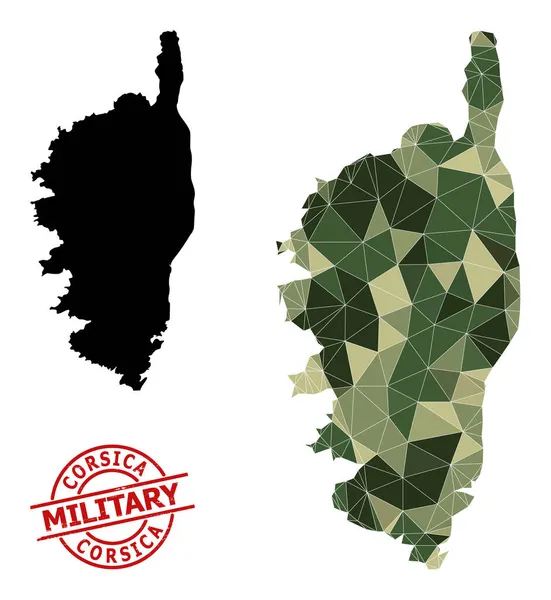 Triangolo Mosaico Mappa della Corsica e Grunge filigrana militare — Vettoriale Stock