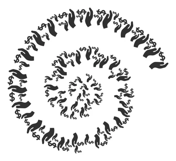 Dollarspende Hand Icon Spirale Spin Collage — Stockvektor