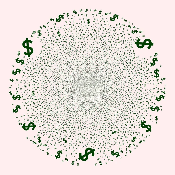 Dollar-Ikone Collage explodiert sphärische Globula — Stockvektor