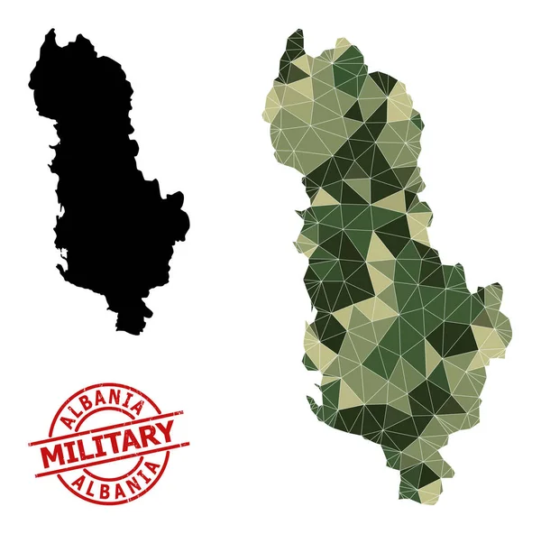 Πολυγωνικό Ψηφιδωτό Χάρτη Αλβανίας και Σφραγισμένο Στρατιωτικό Σφραγίδα — Διανυσματικό Αρχείο