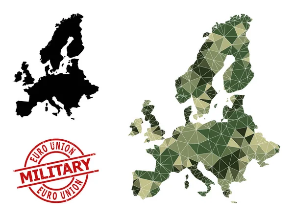 Lowpoly Mosaic Mapa de la Unión Europea y Grunge sello militar — Vector de stock