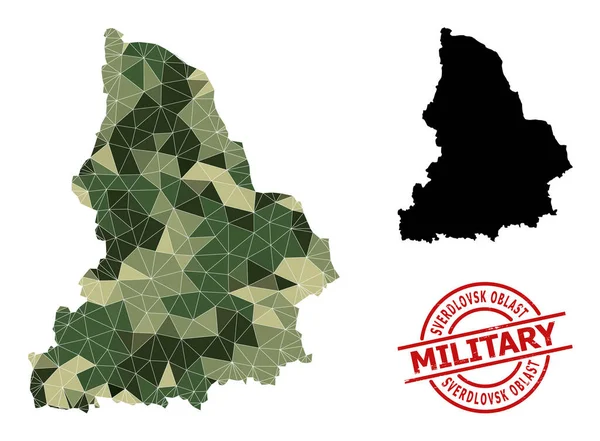 Lowpoly Mosaic Χάρτης της περιοχής Sverdlovsk και Scratched Στρατιωτική Σφραγίδα — Διανυσματικό Αρχείο