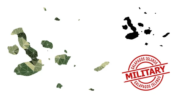 Mapa Triangulado de las Islas Galápagos y Sello Militar Grunge — Vector de stock