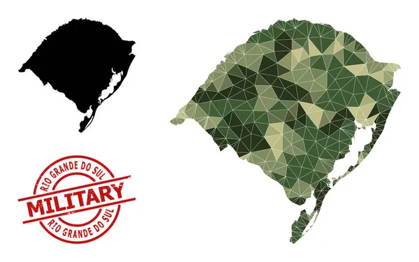 Lowpoly Mosaic Mapa de Rio Grande Do Sul Estado y Grunge sello militar — Vector de stock