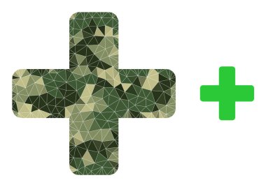 Kamuflaj Askeri Renklerinde Lowpoly Mozaik Yeşil Haç Simgesi
