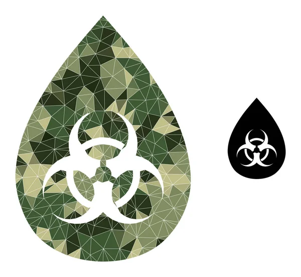 Icône de baisse de risque biologique de mosaïque à faible poly dans les teintes de couleur de l'armée kaki — Image vectorielle