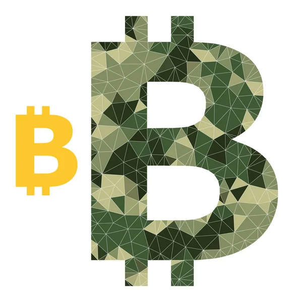 Triangulerad Mosaik Bitcoin Symbol Ikon i kamouflage militära färgnyanser — Stock vektor