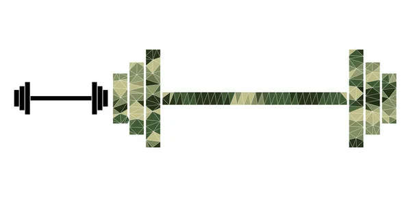 Polygonal Mozaika Barbell Ikona w odcieniach wojskowych Camo — Wektor stockowy