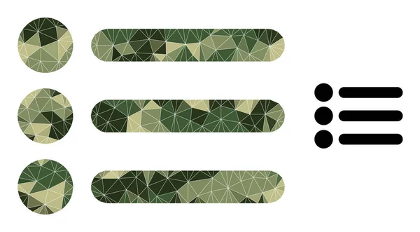 Triangulated Mosaic List Items Εικονίδιο στο Camouflage Army Color Hues — Διανυσματικό Αρχείο