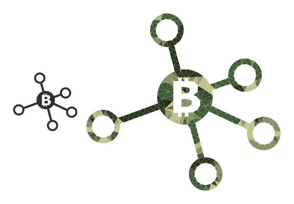 Mozaik Bitcoin düğümleri Khaki Askeri Renklerindeki Simge — Stok Vektör