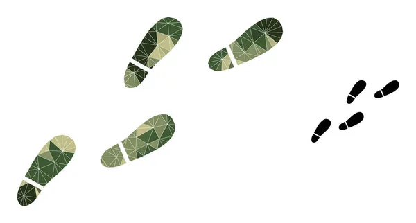 Háromszög Mozaik emberi lábnyomok Trail Icon a Khaki katonai színek — Stock Vector