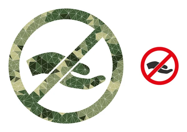Mosaico del triángulo prohíbe pedir icono de la mano en tonos de color militar Camo — Vector de stock