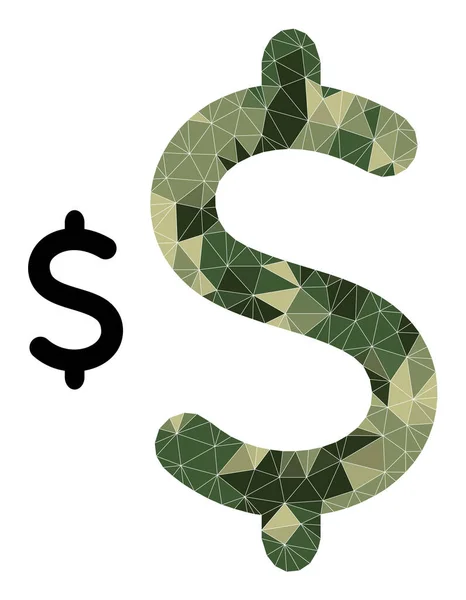 Icône de symbole de dollar de mosaïque à faible poly dans les couleurs militaires Camo — Image vectorielle