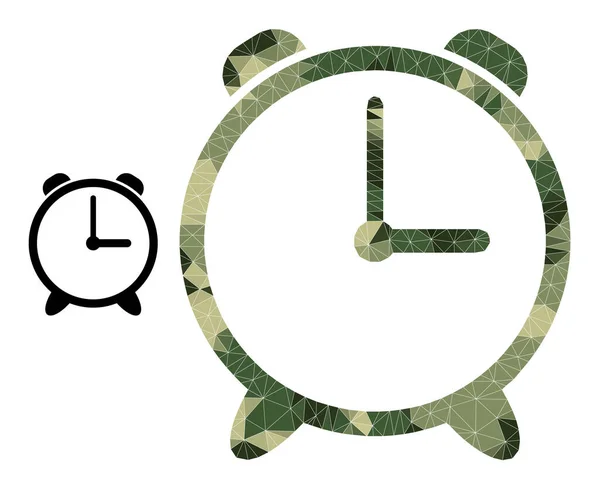 Lowpoly Mosaic Ícone do relógio de alarme em cores do exército camo — Vetor de Stock