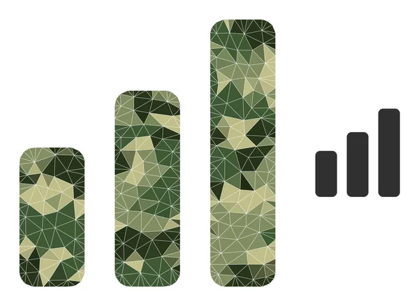 Icône de graphique à barres en mosaïque Lowpoly dans les couleurs militaires kaki — Image vectorielle