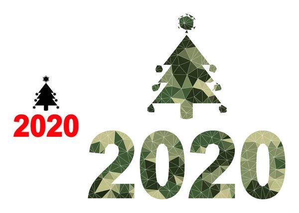 Lowpoly Mosaic Covid 2020 Ícone de ano novo em camuflagem tons de cor do exército — Vetor de Stock