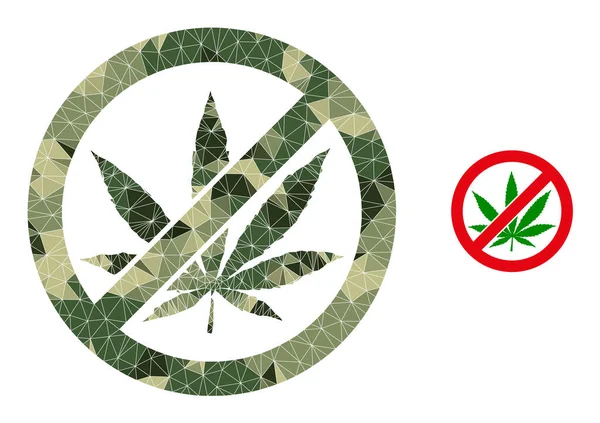 Polygonal Mosaic Forbid Cannabis Icon in Camo Army Color Hues — Stock Vector