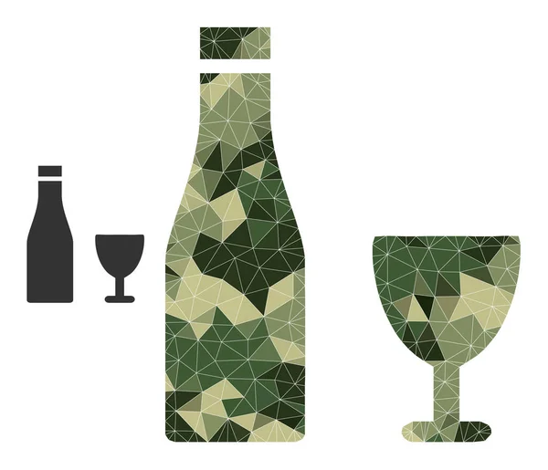 Lowpoly Mosaic Alcohol Drinks Icon in Camouflage Army Color Hues — Stock Vector