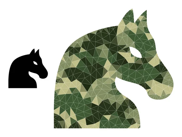 Icono de Caballo de Ajedrez Mosaico Low-Poly en Colores Militares Caqui — Archivo Imágenes Vectoriales