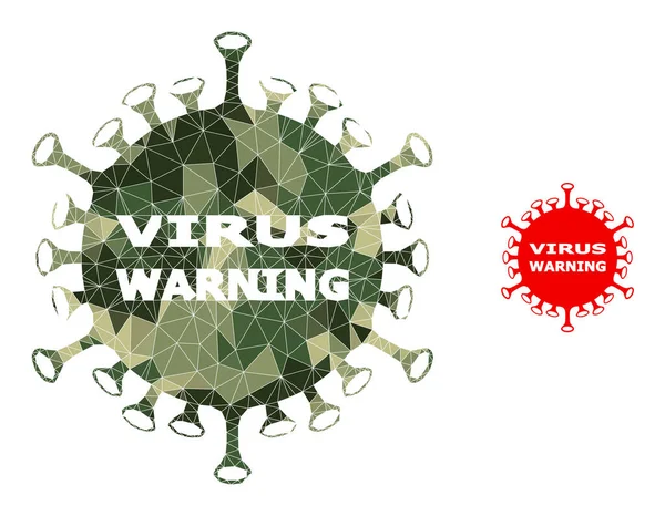 Icono del virus del peligro del mosaico del triángulo en tonos de color Camo Army — Archivo Imágenes Vectoriales