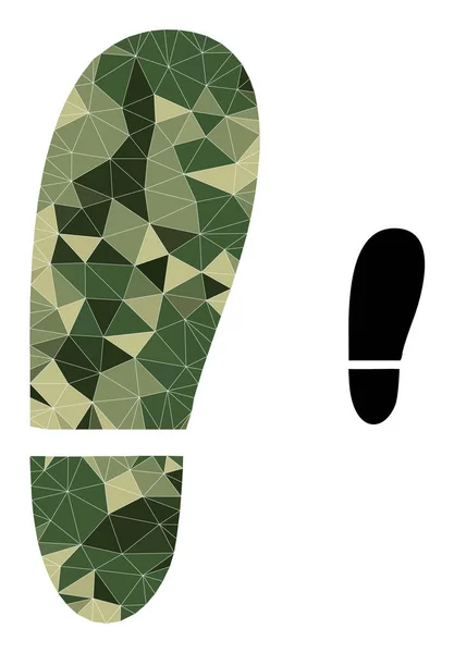 Icono de pie humano de mosaico triangulado en colores militares caqui — Vector de stock