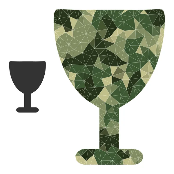 Polygonal Mosaic Wine Glass Icon in Khaki Army Color Hues — Stock Vector