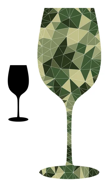 Ícone de vidro de vinho mosaico poligonal em tons de cor do exército cáqui — Vetor de Stock