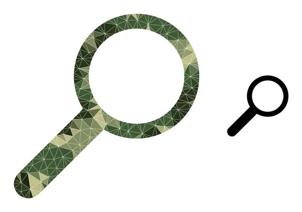 Icona con zoom mosaico triangolato in tonalità di colore militare camouflage — Vettoriale Stock