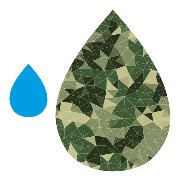 Ícone de gota de água de mosaico de baixa poli em tons de cor do exército cáqui —  Vetores de Stock