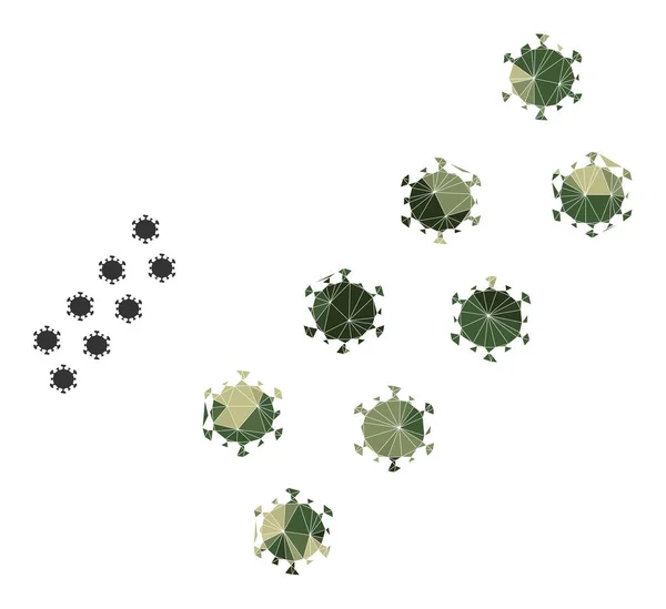 Triangulated Mosaic Virus Trace Icon σε καμουφλάζ Στρατιωτικά χρώματα — Διανυσματικό Αρχείο