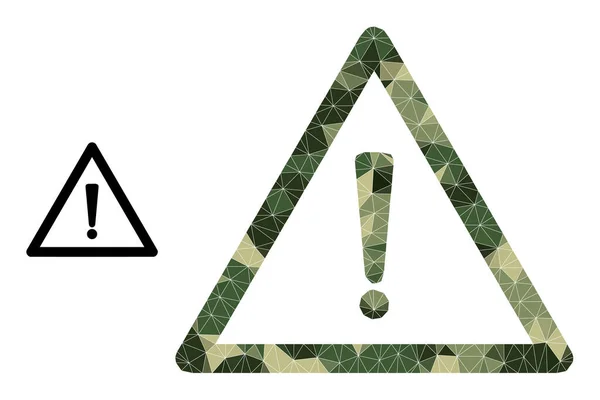 Icône d'avertissement de mosaïque polygonale dans les teintes de couleur Camo Army — Image vectorielle