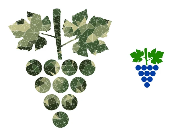 Icône de grappe de raisin mosaïque à faible poly dans les teintes militaires kaki — Image vectorielle