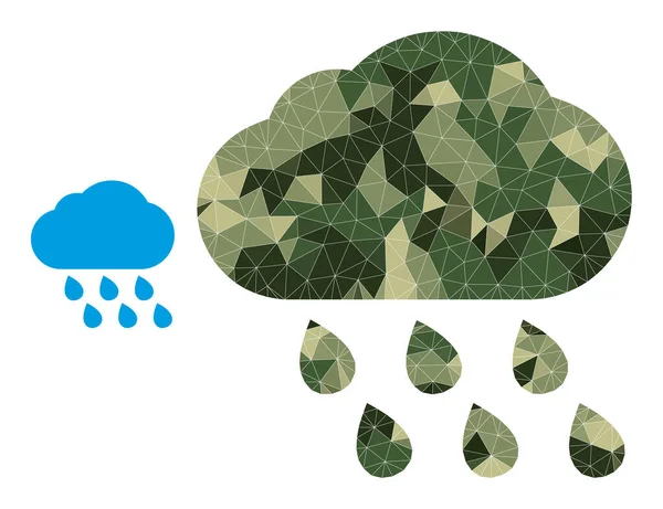Ícone de nuvem de chuva em mosaico baixo em tons de cores militares cáqui — Vetor de Stock