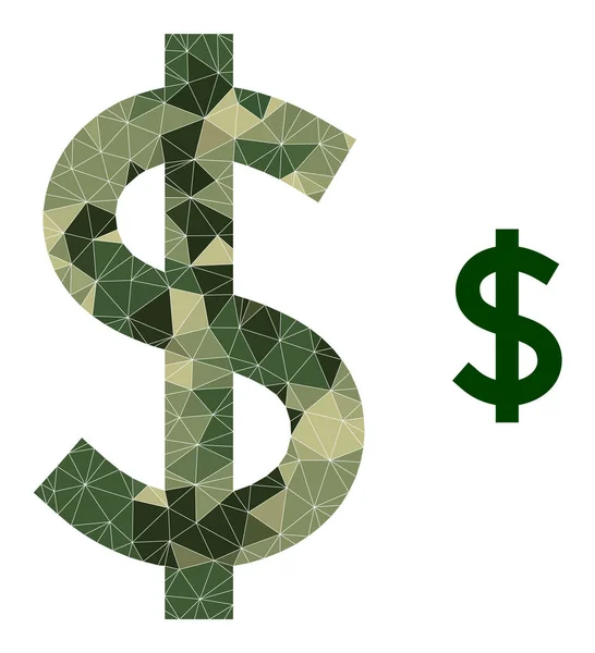 Icône dollar Lowpoly Mosaic camouflage couleurs militaires — Image vectorielle