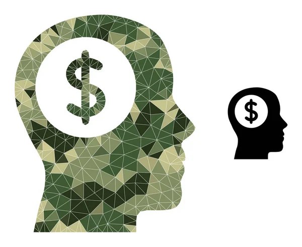 Χαμηλό-πολυ ψηφιδωτό εικονίδιο σκέψης τράπεζας σε Camo χρώματα στρατού — Διανυσματικό Αρχείο