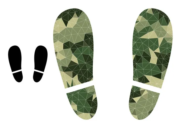Mosaico poligonal Huellas humanas Icono en colores Camo Army — Vector de stock