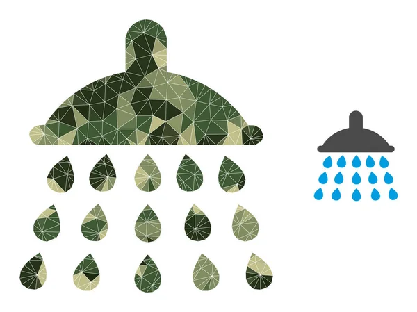 Ícone de chuveiro triângulo mosaico em camuflagem cores militares — Vetor de Stock