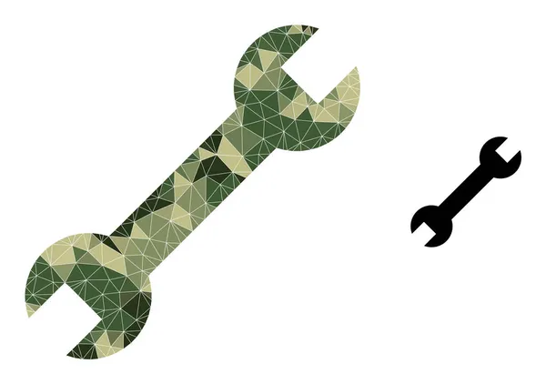 Polygonální mozaika Spanner ikona v maskování armádní barevné odstíny — Stockový vektor